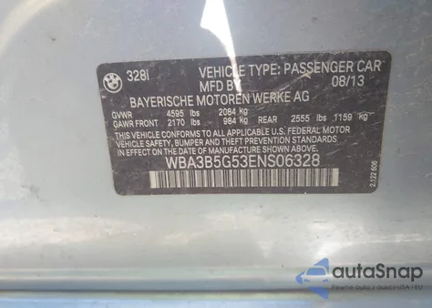 2014 BMW 328I xDrive z USA, uszkodzony, nr VIN WBA3B5G53ENS06328